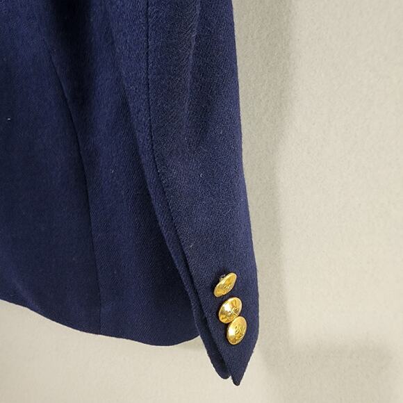 Avenida V by Nitya Virgin Wool Navy Blazer Gold Buttons Women Size 9/10 Vintage - Picture 6 of 7
